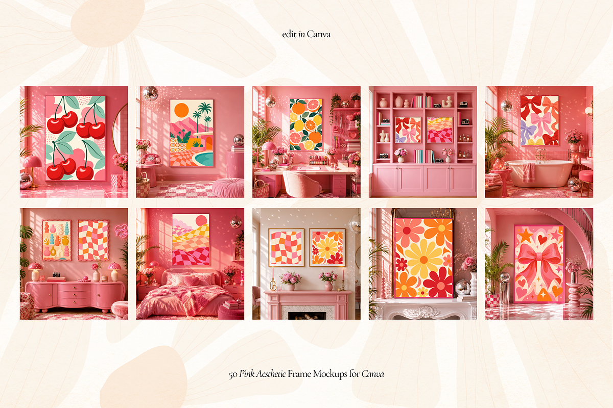 50 Girly Pink Retro Frame Mockups, a Household Mockup by Matisse Studio (Photo 8 of 10)