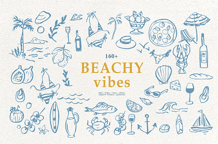 Hand drawn retro Beachy Vibes set, an Object Illustration by RaDavCrafts