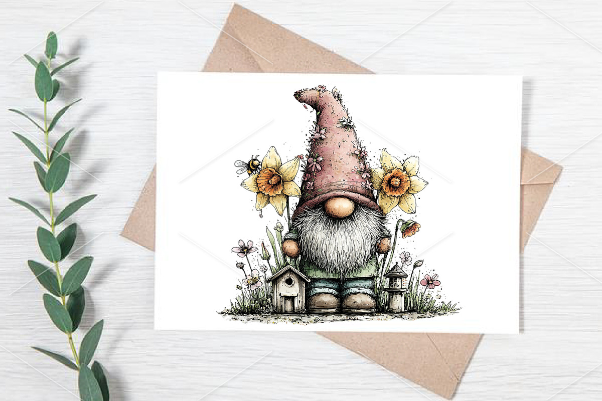 Watercolor Spring Gnome Clipart PNG, an Illustration by Canvas Craft (Photo 7 of 7)