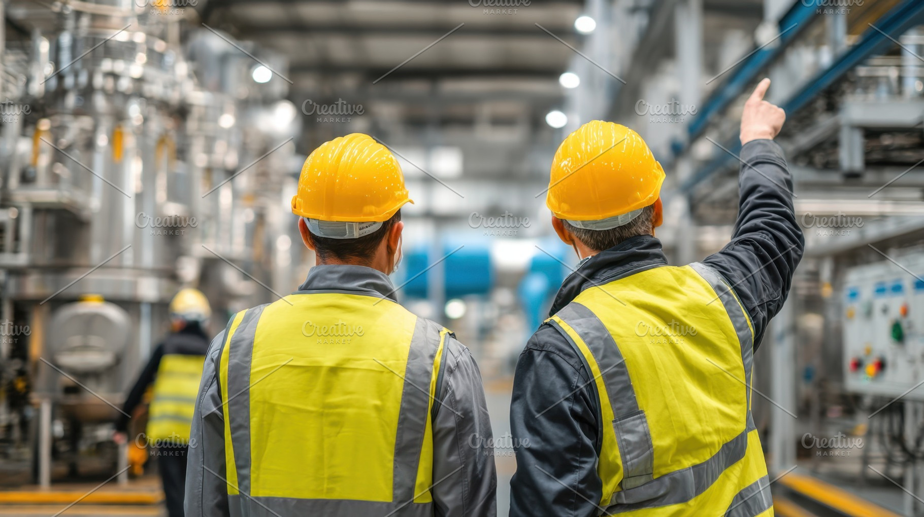 Workers discuss plans in factory, a Photo by Beautiful things