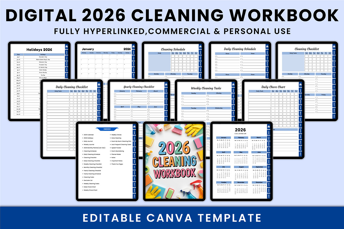 Digital 2026 Cleaning Workbook, a Stationery Template by Shumaya (Photo 1 of 4)