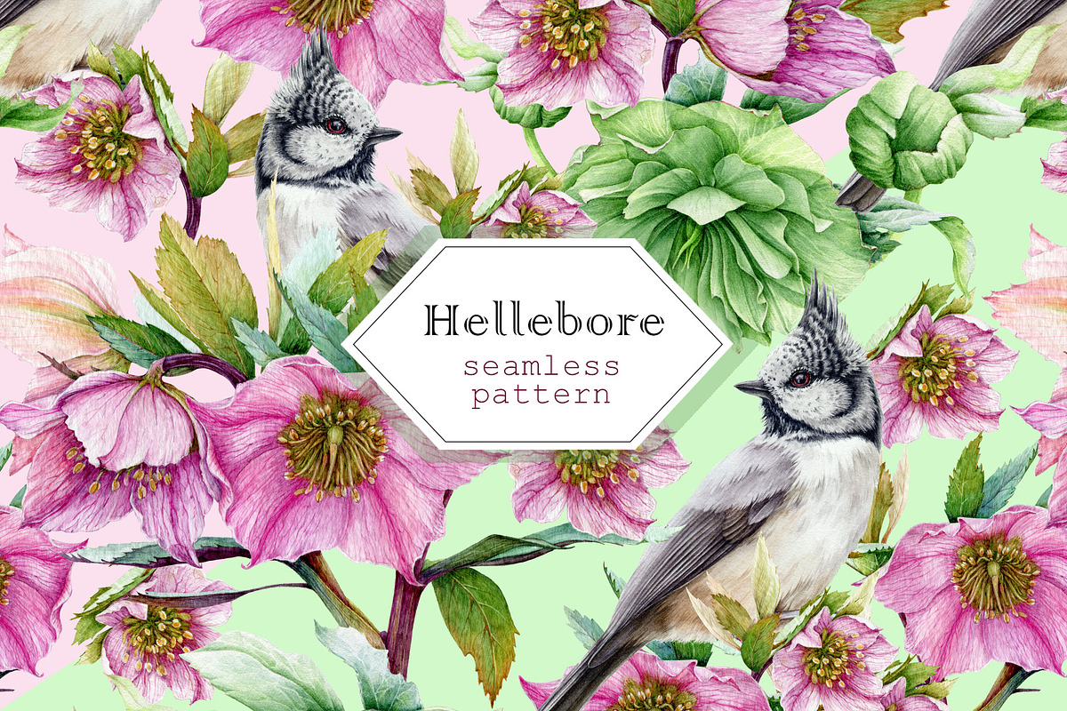 Hellebore Floral Seamless Pattern, a Decorative Illustration by AnitaPol (Photo 7 of 12)