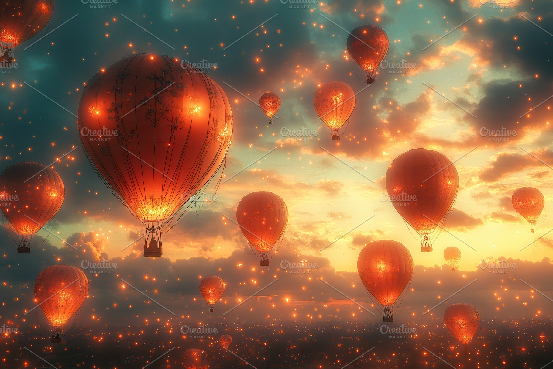 Colorful hot air balloons ascend aga, a Photo by Tanuart