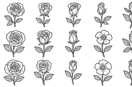 HandDrawn Rose Flower Collection