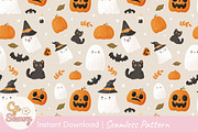Cute Halloween Seamless Pattern, a Pattern Graphic by CpSnowy (Thumbnail 1 of 5)