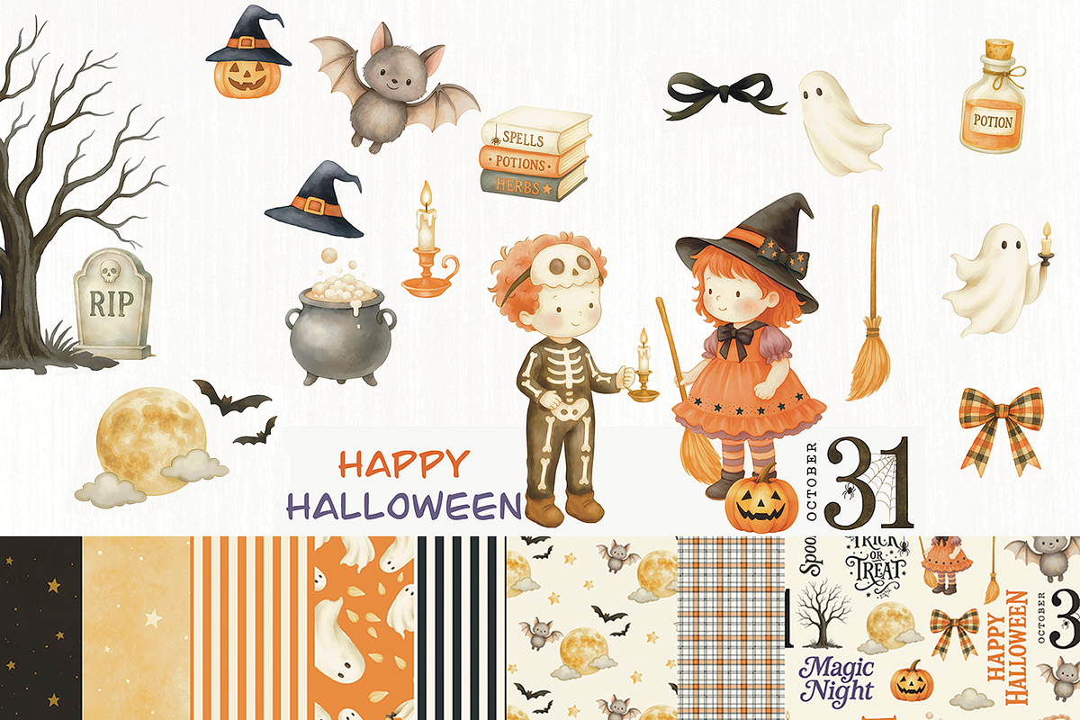 Happy Halloween - Clipart + Digital, an Illustration by Lolytop Studio (Photo 1 of 6)