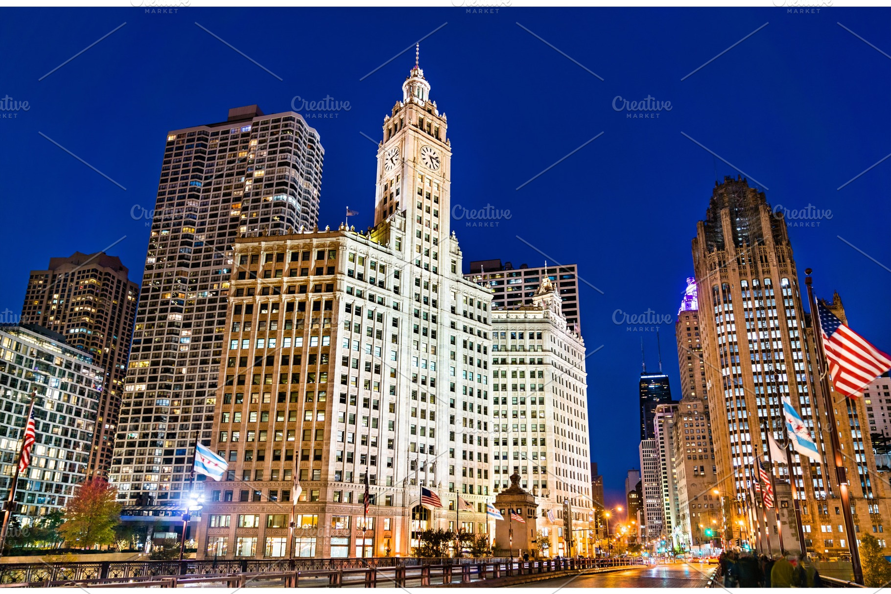 Historic buildings in downtown featuring chicago, skyscraper, and city, an Architecture Photo by Leonid Andronov