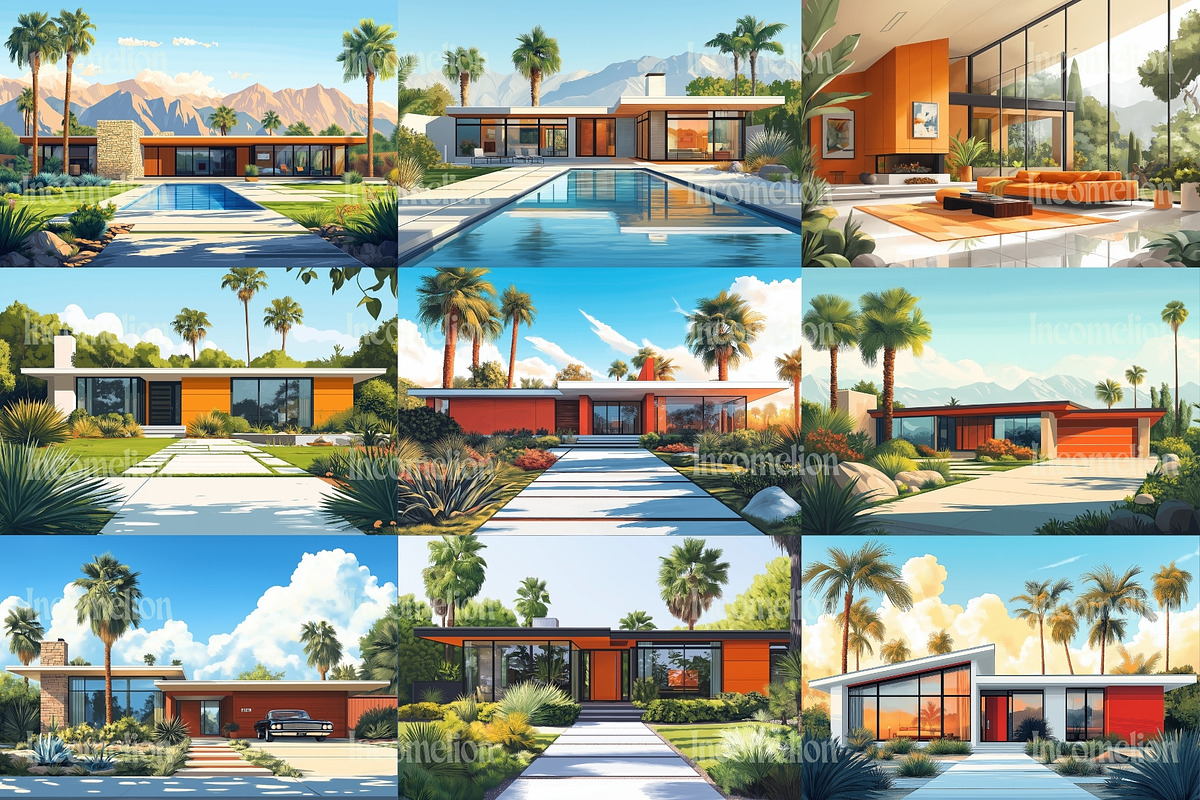 60 Mid Century House Illustrations, a Decorative Illustration by Incomelion (Photo 5 of 13)