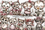 Whimsical Spring Cat Clipart Bundle, an Illustration by Canvas Craft (Thumbnail 1 of 7)