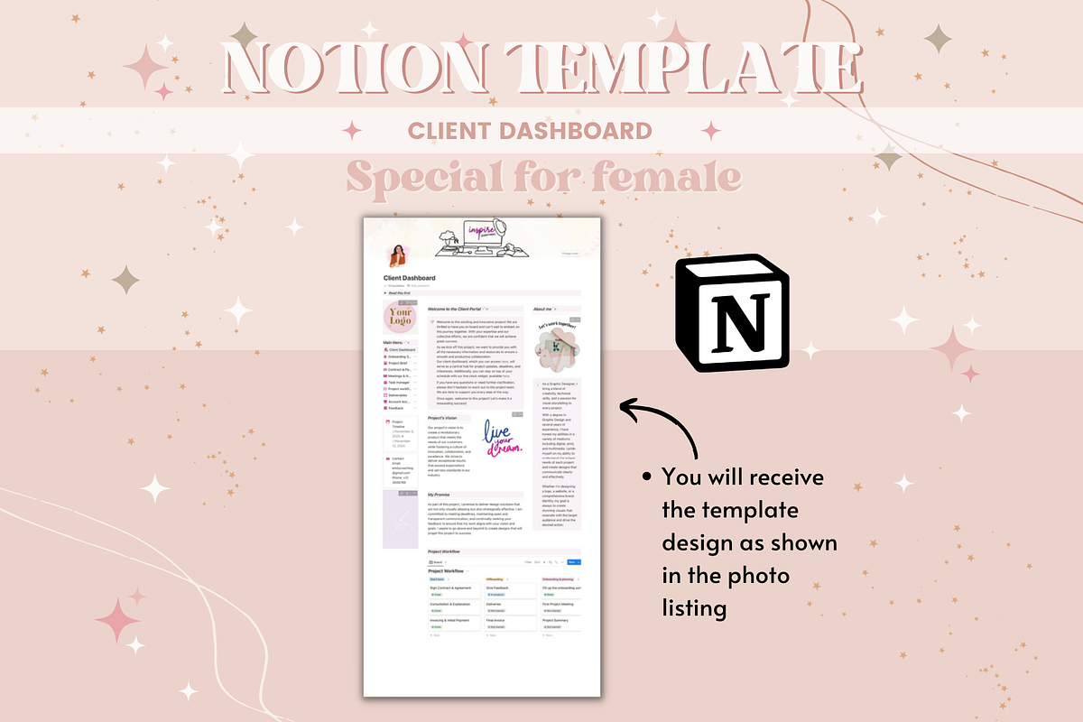 Client Dashboard Notion Template, a Templates & Theme by bellaROSEworkshop (Photo 5 of 10)