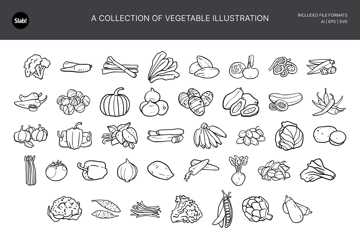 40 Vegetable Hand Drawn Vol 1, an Object Illustration by SLAB! Design (Photo 2 of 3)