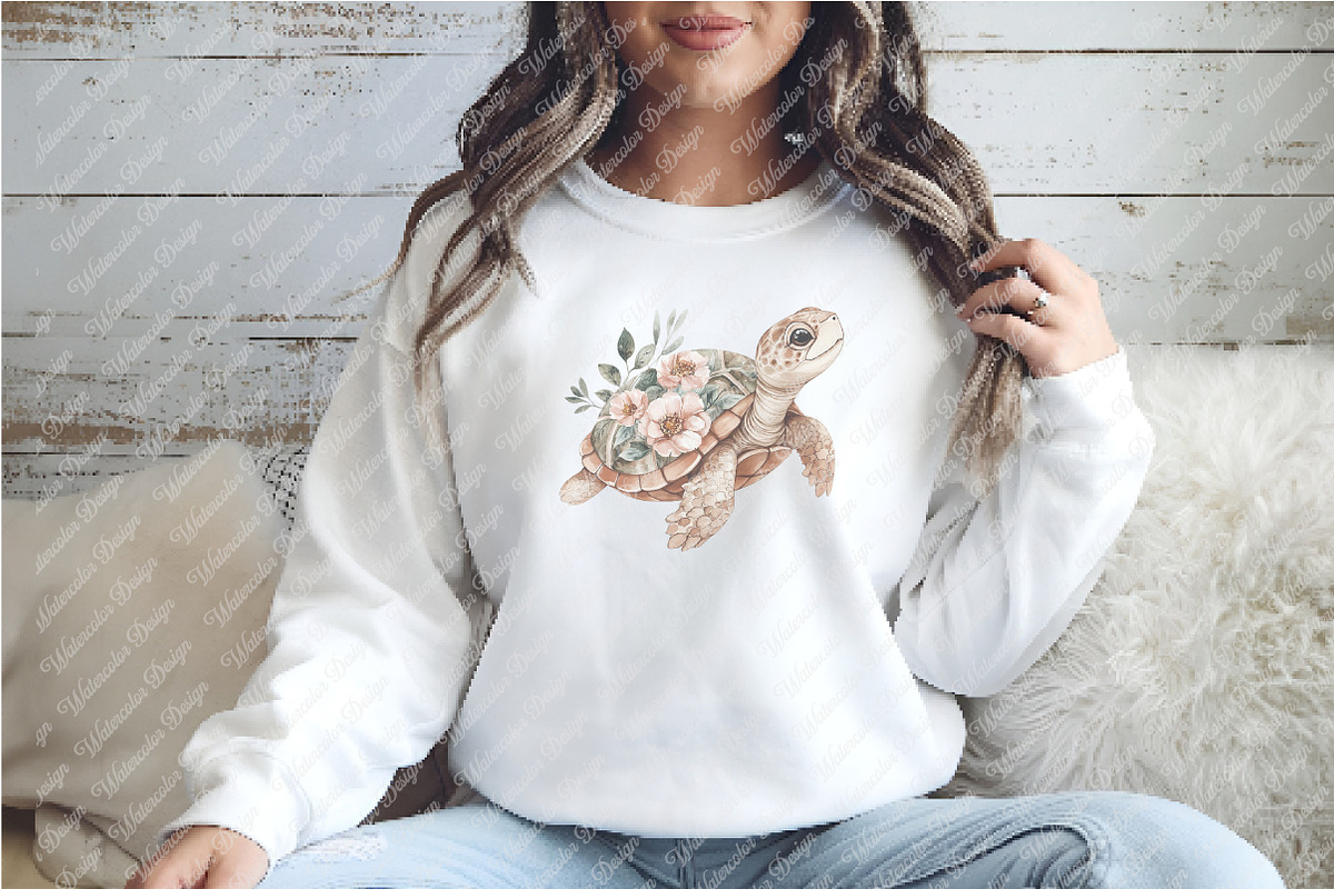 Watercolor Floral Sea Turtles, an Illustration by Watercolor design (Photo 9 of 11)