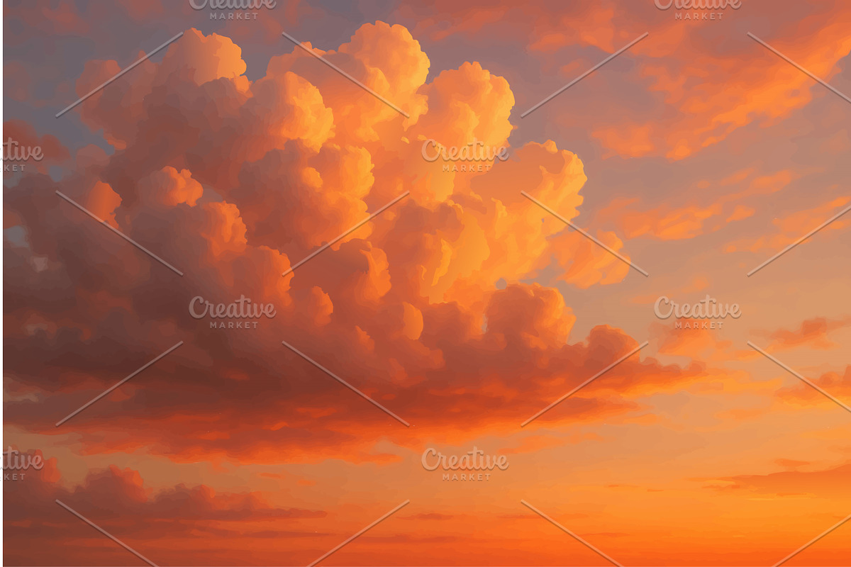 Vibrant Orange Clouds in Fiery, an Illustration by AlexArt