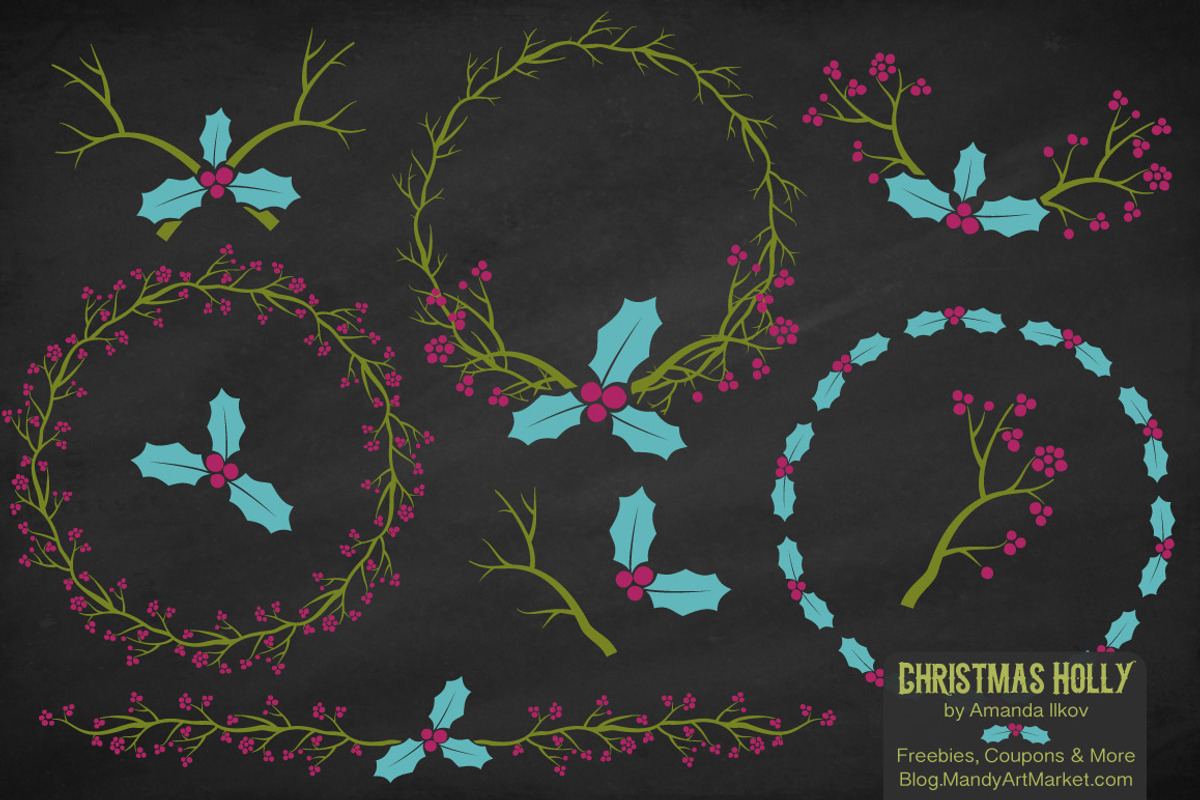 Bohemian Christmas Holly Vectors, an Illustration by Amanda Ilkov (Photo 2 of 5)