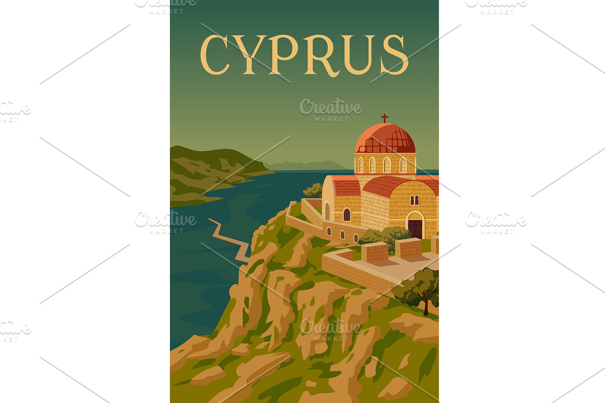 Travel poster island Cyprus, white, an Illustration by Vector_Up