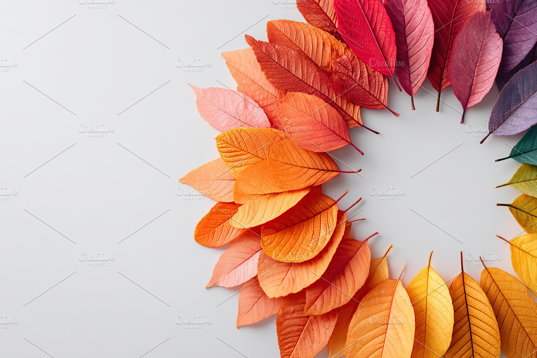 Color palette mockup featuring an artistic arrangement of vibrant leaves in var, a Photo by AlyaAnd