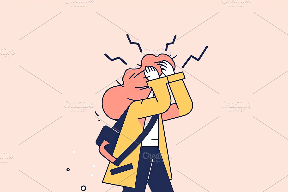 Overwhelmed person walking with emotions of stress and fatigue, an Illustration by AS photostudio