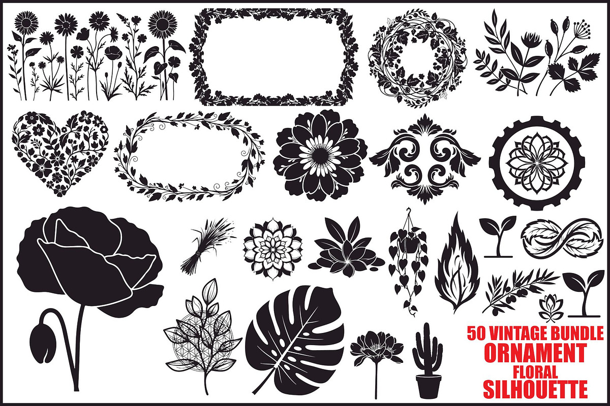 Floral Ornament Silhouette Bundle, an Illustration by BIPLOB EXPERT (Photo 1 of 51)