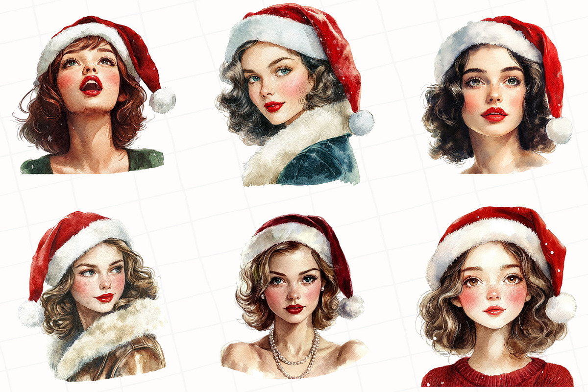 Christmas Girls Watercolor Clipart, an Illustration by OK Design (Photo 2 of 5)