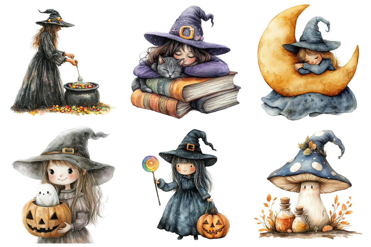 Watercolor Halloween Witch Clipart, an Illustration by Daily.Designs (Photo 2 of 5)
