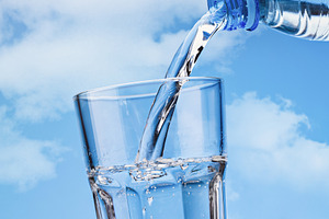 Bottle and glass with fresh water stock photo containing water and glass