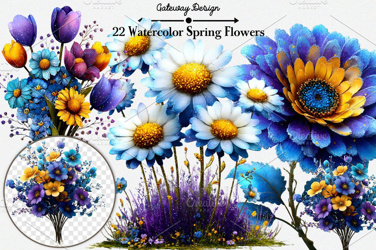 Watercolor Spring Flowers Clipart, an Illustration by GatewayDesign (Photo 1 of 5)