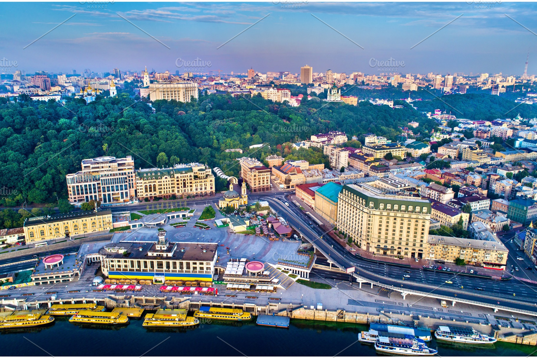 Aerial view of river port podil and postal square in kiev ukraine containing, an Architecture Photo by Leonid Andronov