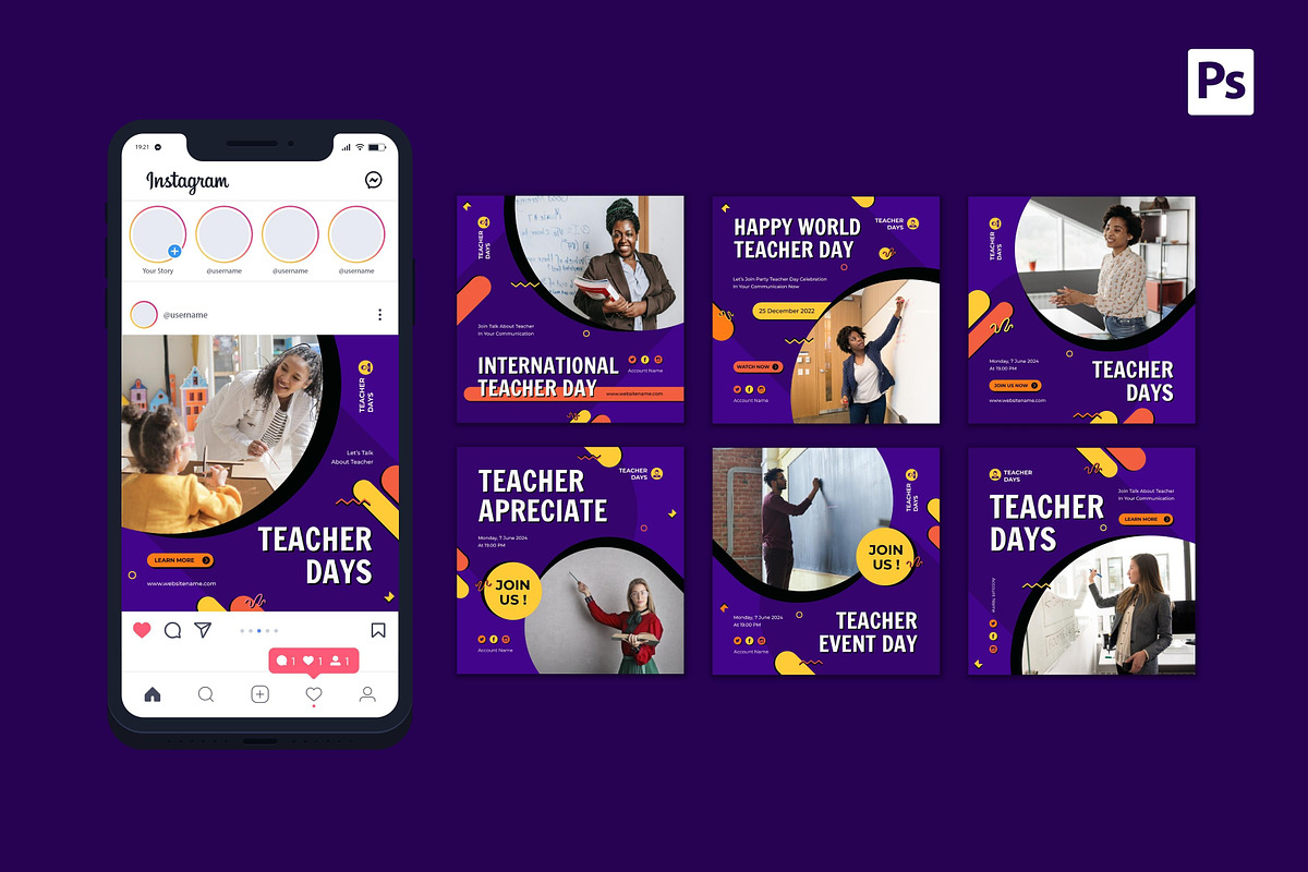 Teacher Day Instagram Post, a Social Media Template by CavenArt (Photo 3 of 5)