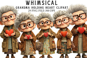 Whimsical Grandma Holding Heart Clip, an Illustration by Libby Wishes