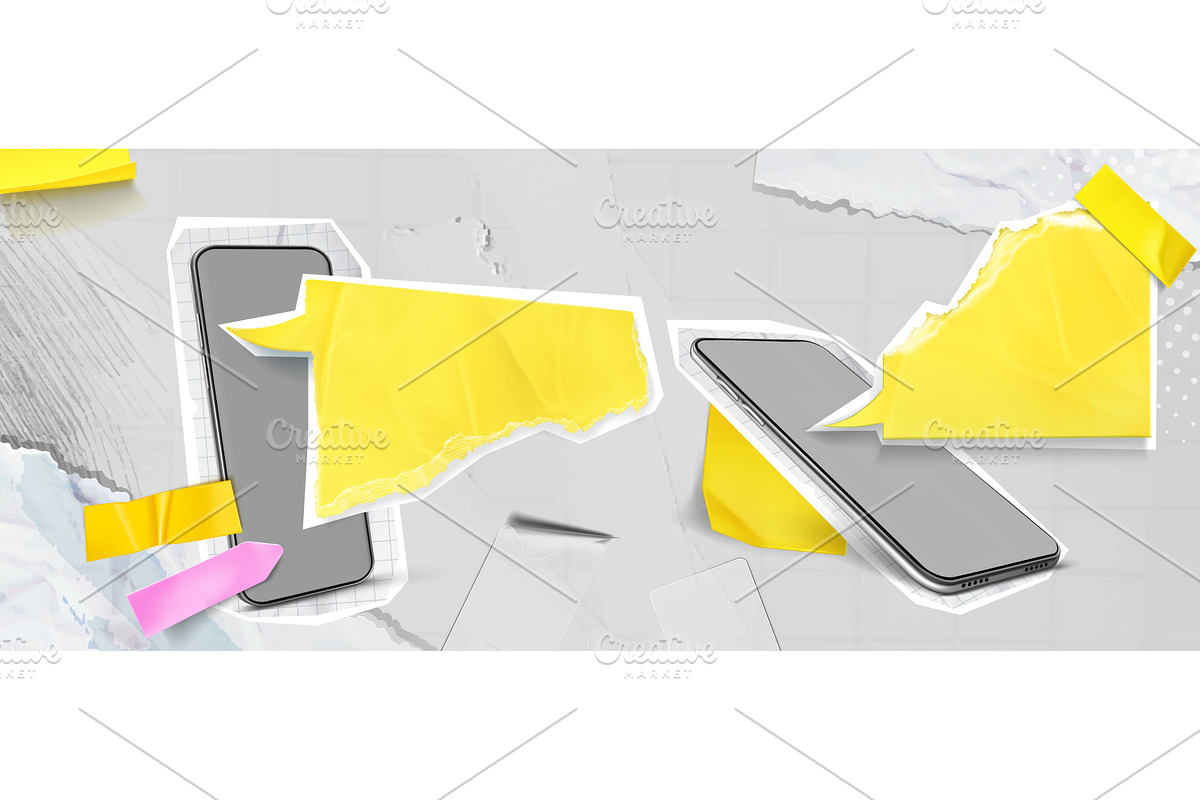 Smartphone mockups with yellow, an Object Illustration by art PVP - market