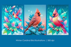 Winter Cardinal Bird Illustrations