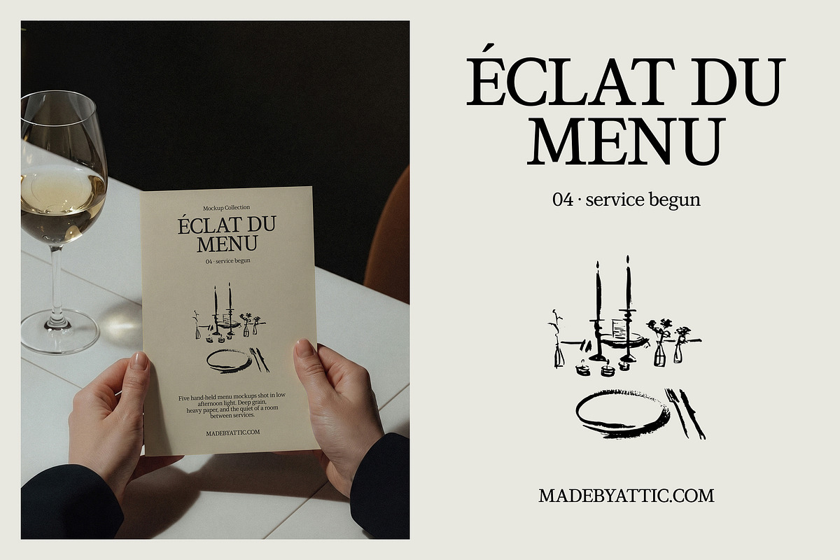 Menu Mockup PSD, Wine Bar · 04, a Merchandise Mockup by Made by Attic (Photo 2 of 3)