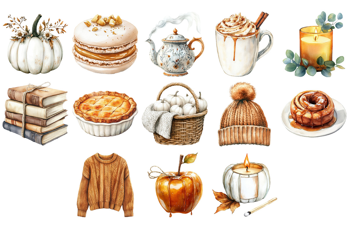 Cozy Caramel & White Fall Clipart, an Illustration by Craft Nest (Photo 3 of 5)