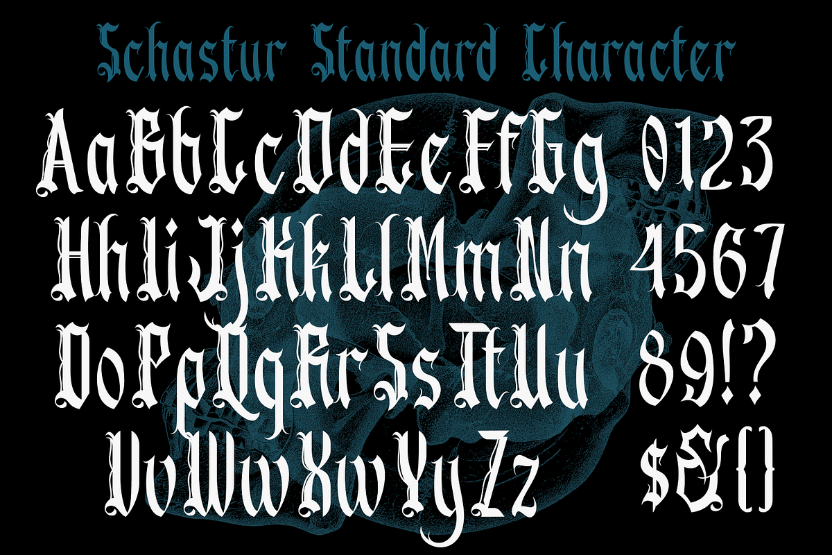 Schastur - Blackletter Typeface, a Blackletter Font by madeDeduk (Photo 3 of 10)