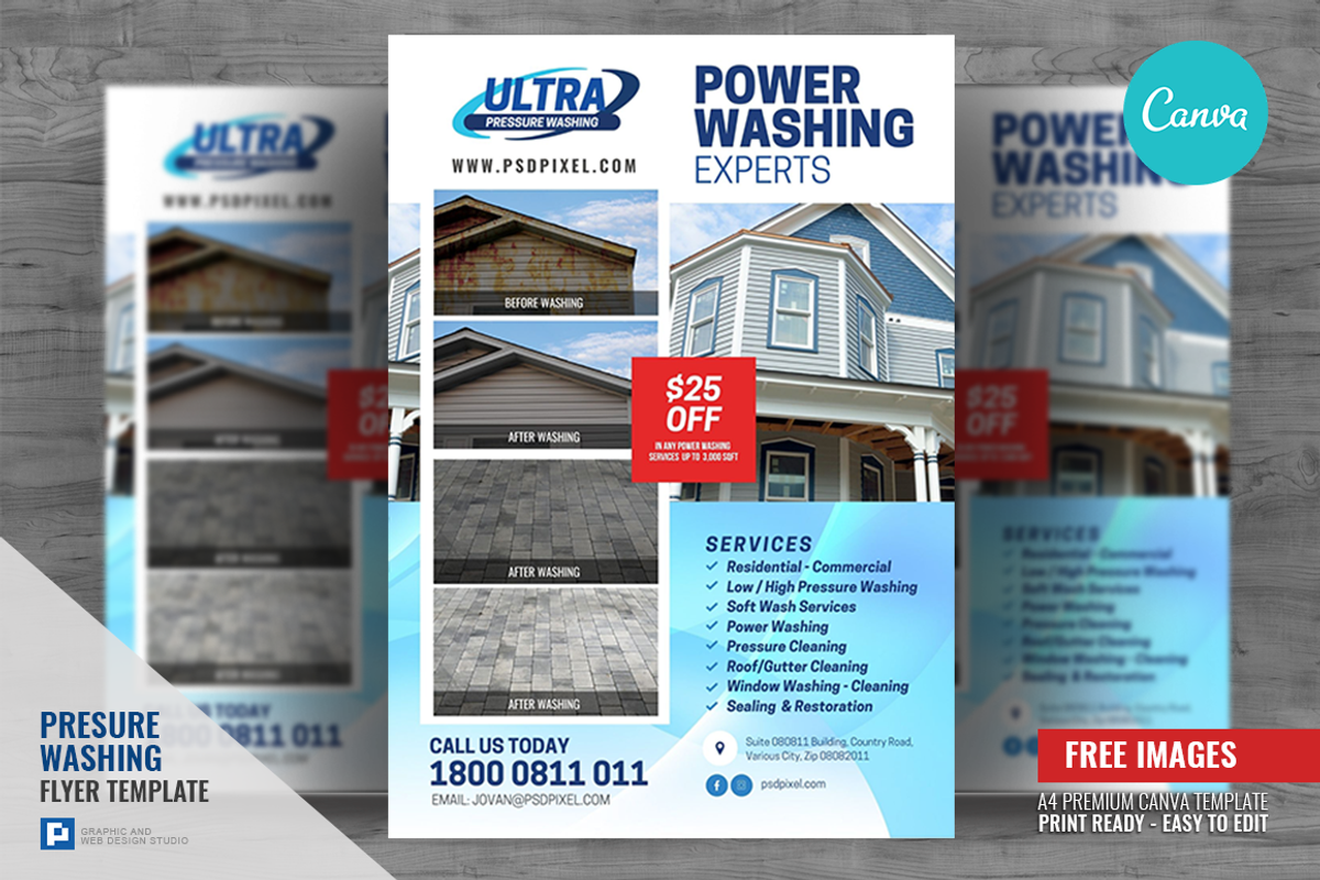 Pressure Washing Company Canva Flyer, a Flyer Template by PSDPixel (Photo 1 of 4)