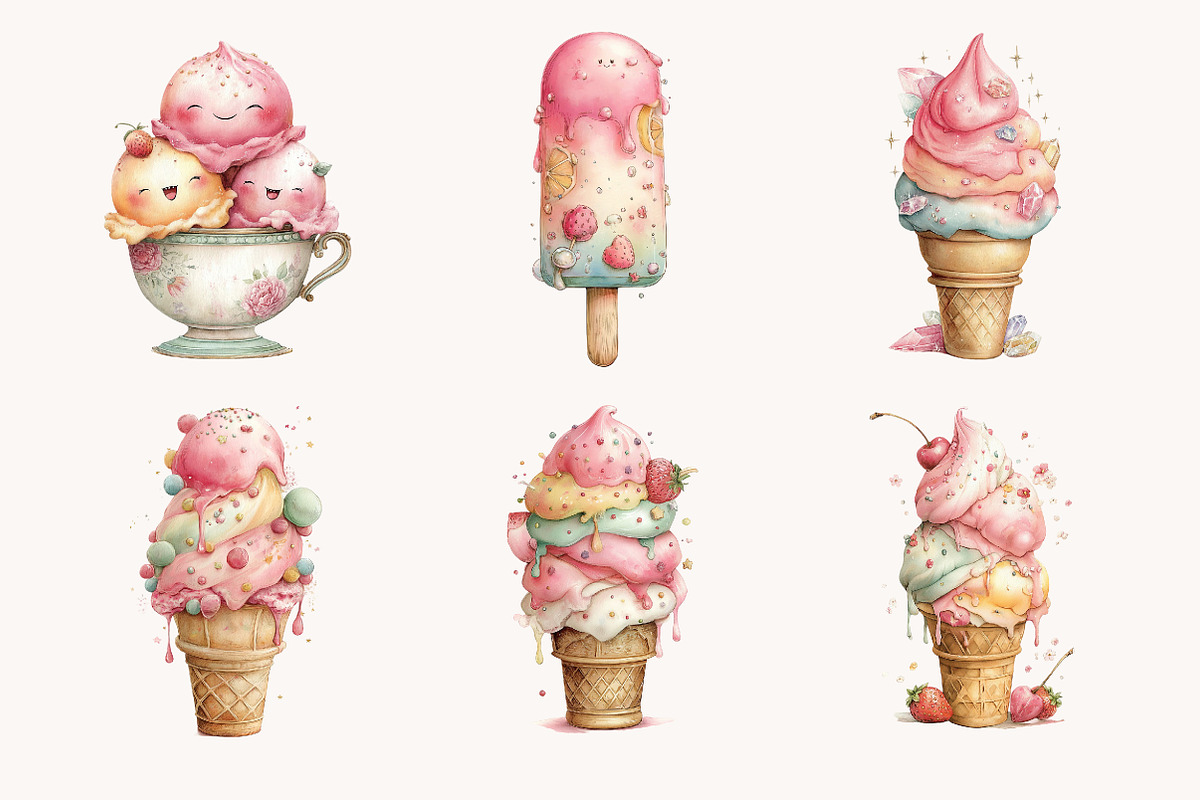 Whimsical ice cream Clipart, a Seasonal Illustration by Designworld (Photo 5 of 10)