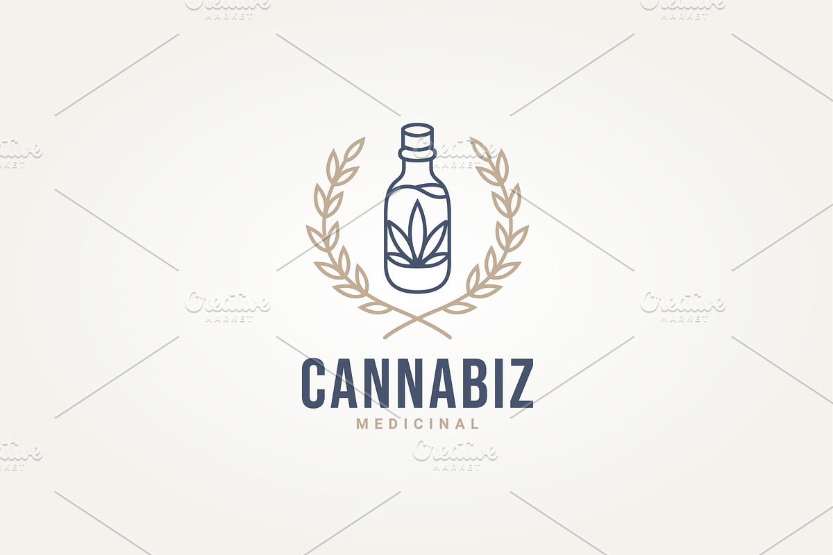 cannabis leaf in glass bottle logo, a Branding & Logo Template by Blazybone