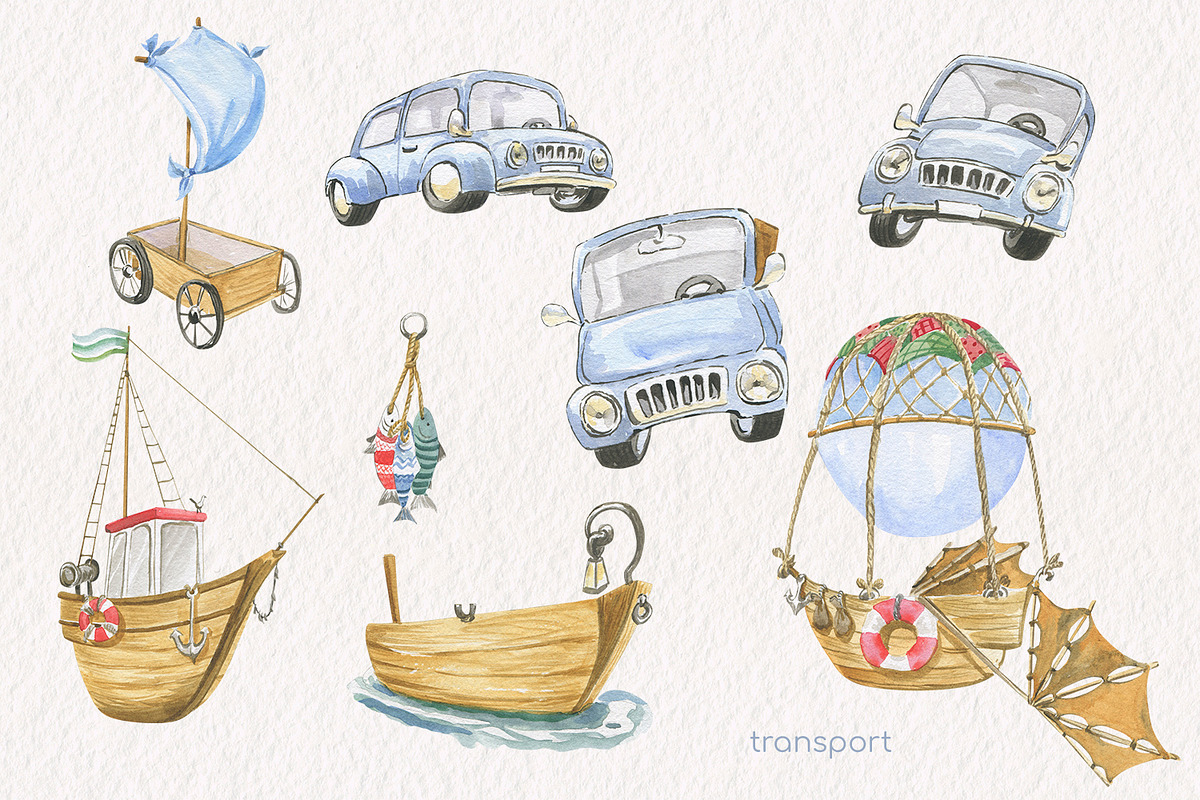 Watercolor transport, an Illustration by Love Watercolor Store (Photo 2 of 9)