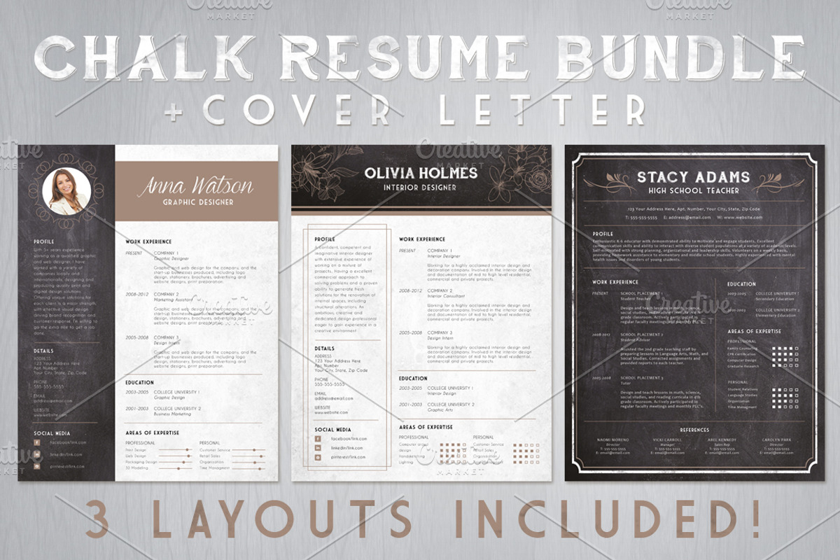 Chalk Resume Cover Letter Bundle, a Resume Template by SkyvaraSupply (Photo 2 of 2)