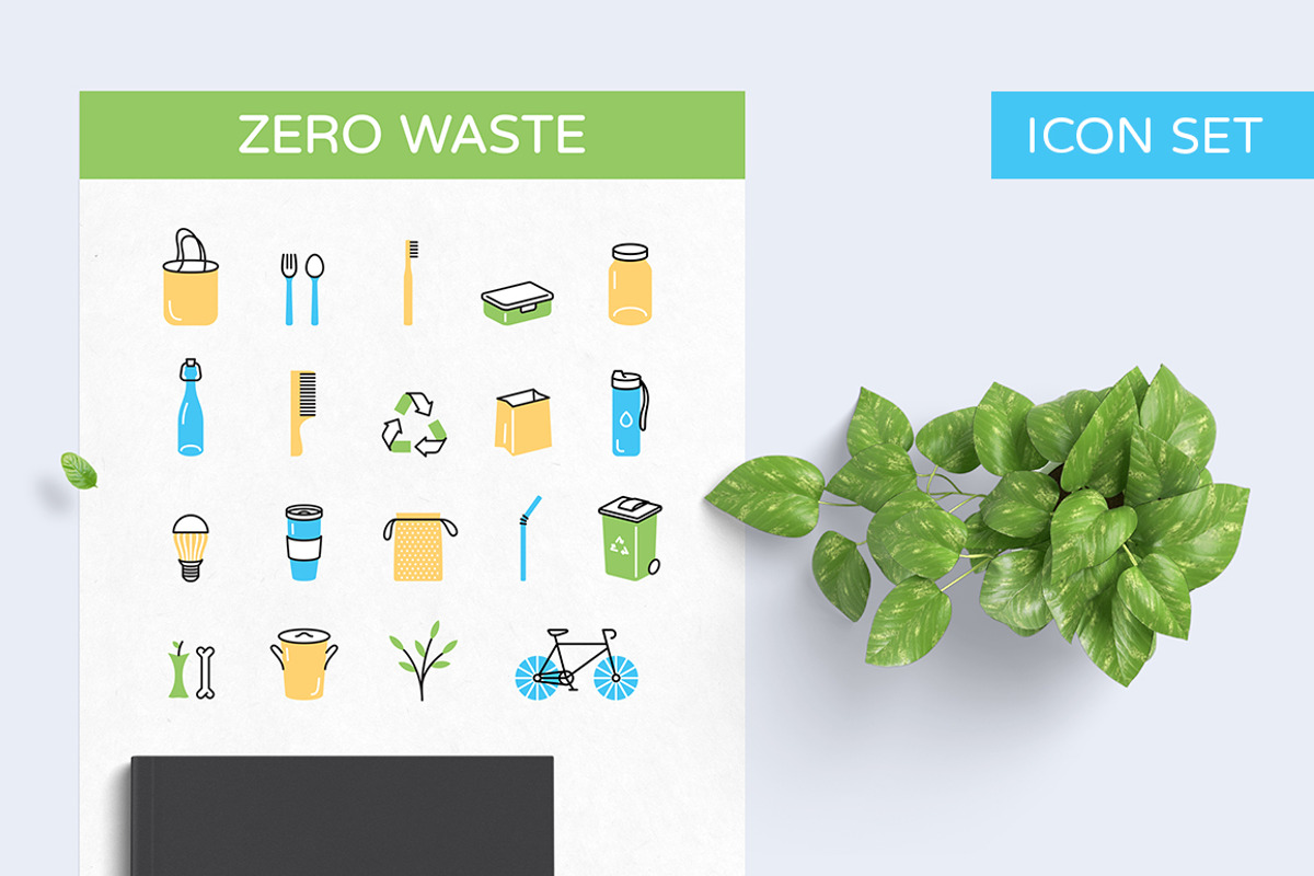 Zero Waste Ecology Pack, an Outline Icon by Falcon eye (Photo 2 of 6)
