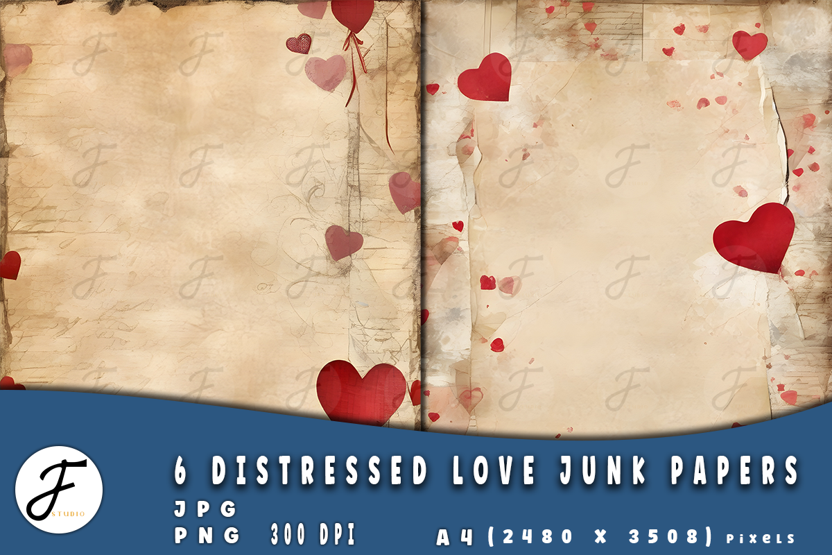 Distressed Love Junk Papers, a Background Graphic by Joaquin Fernandez Studio (Photo 3 of 4)