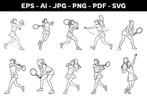 Woman Playing Tennis Line Art, an Object Graphic by nandinigraphics