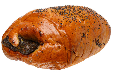 Sweet pastry or roll with poppy seed filling, on isolated backgr