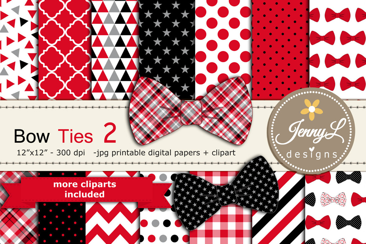 Bow Ties Digital Paper & Clipart, a Pattern Graphic by JennyL Designs (Photo 1 of 3)