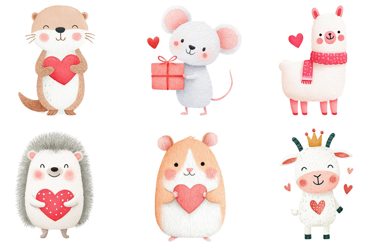 Watercolor Valentine Animals Clipart, an Illustration by Dream Creation (Photo 5 of 7)