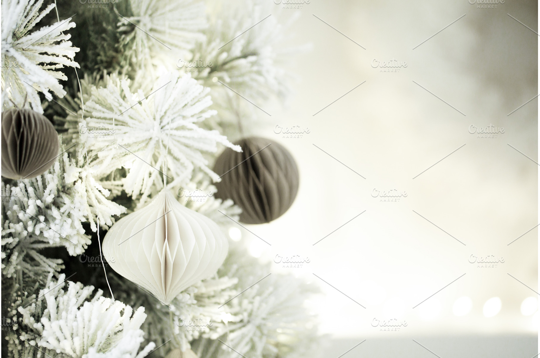 Flocked christmas tree with elegant, a Holiday Photo by Anna Efetova