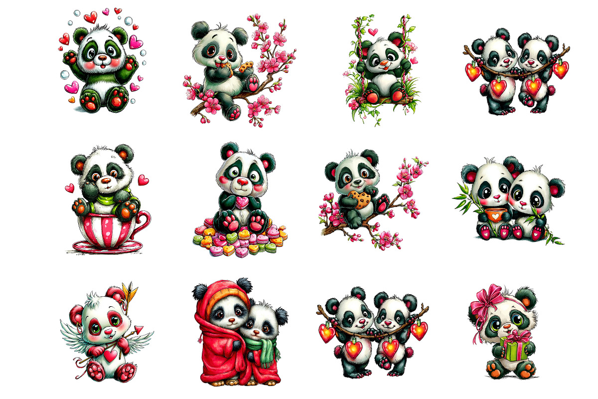Whimsical Valentine Panda Clipart, an Illustration by DreamArtGraphic (Photo 3 of 4)