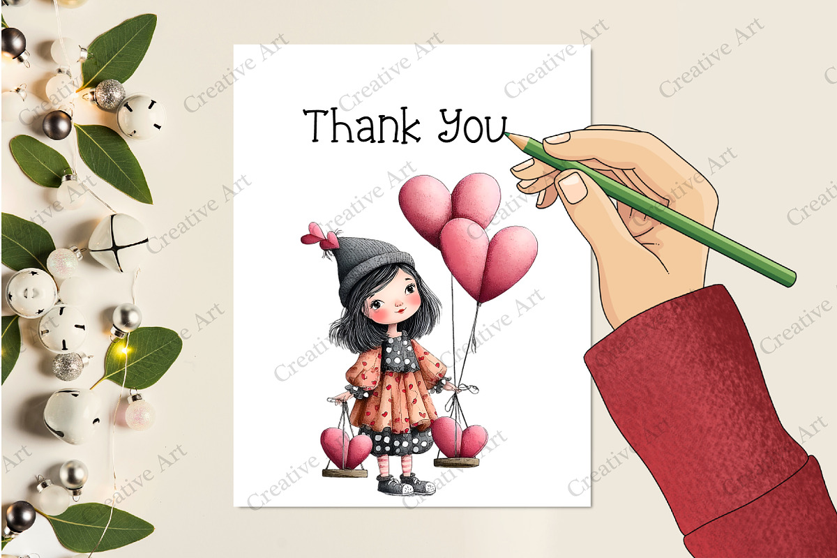 Whimsical Valentine Girl With Balloo, an Illustration by Creative Art (Photo 7 of 9)