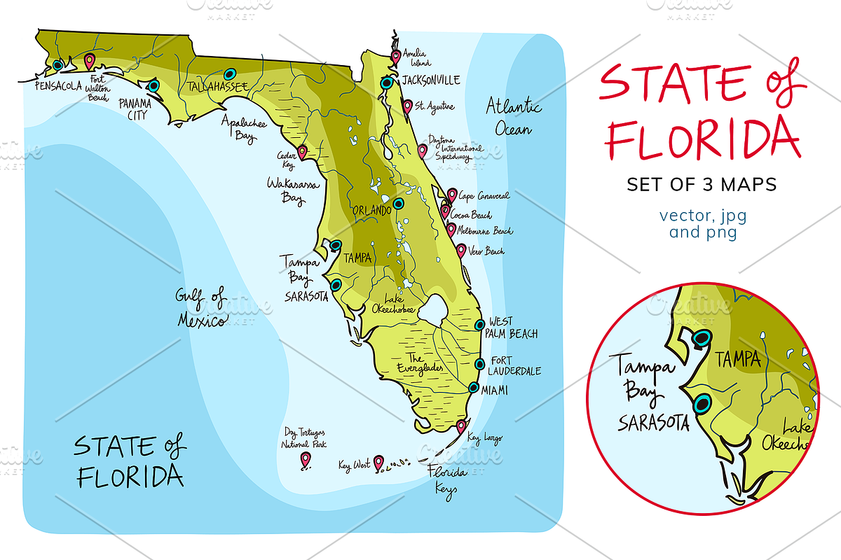 Florida maps, an Education Illustration by Illustrationsforteachers (Photo 2 of 4)