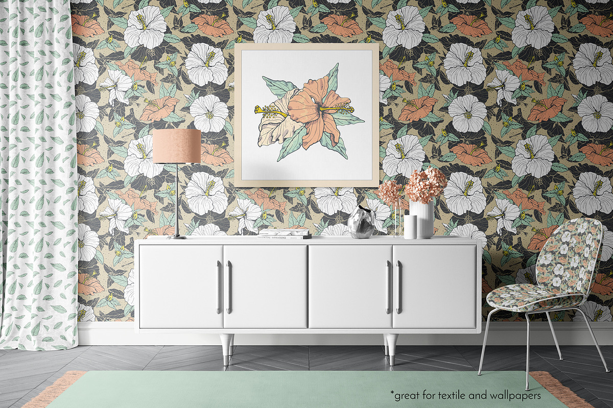 Hibiscus Line Drawing Floral Pattern, a Pattern Graphic by Rose Design (Photo 5 of 12)
